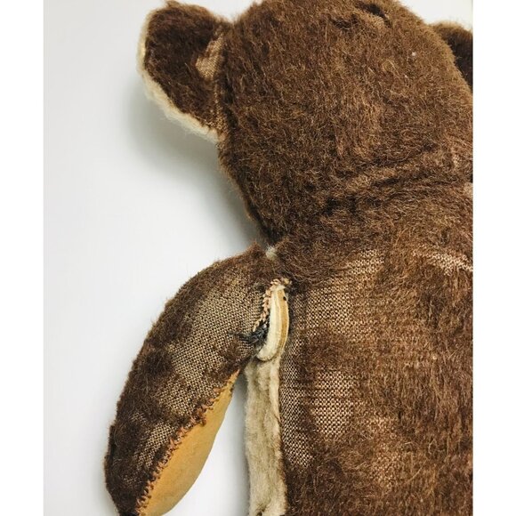 Antique Mohair Bear Two Tone Brown & White Jointed Glass Eyes Claws Tongue Teddy - Picture 13 of 15